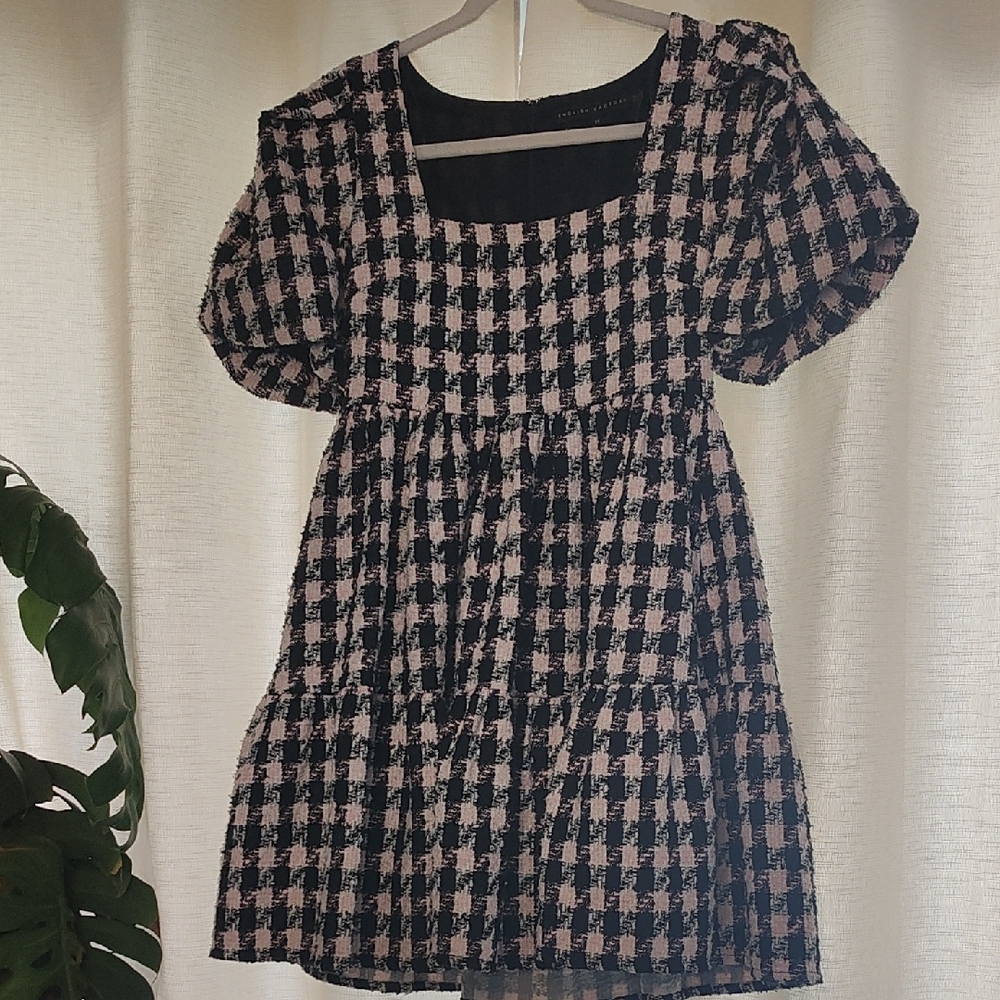 English Factory Black and Pink Plaid Dress